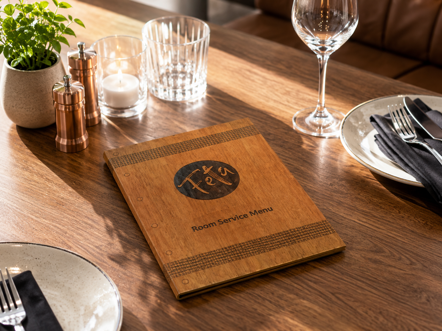 Wood Menu Folder with Logo Engraving