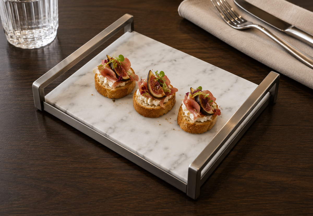 Marble Tray with Metal Handle