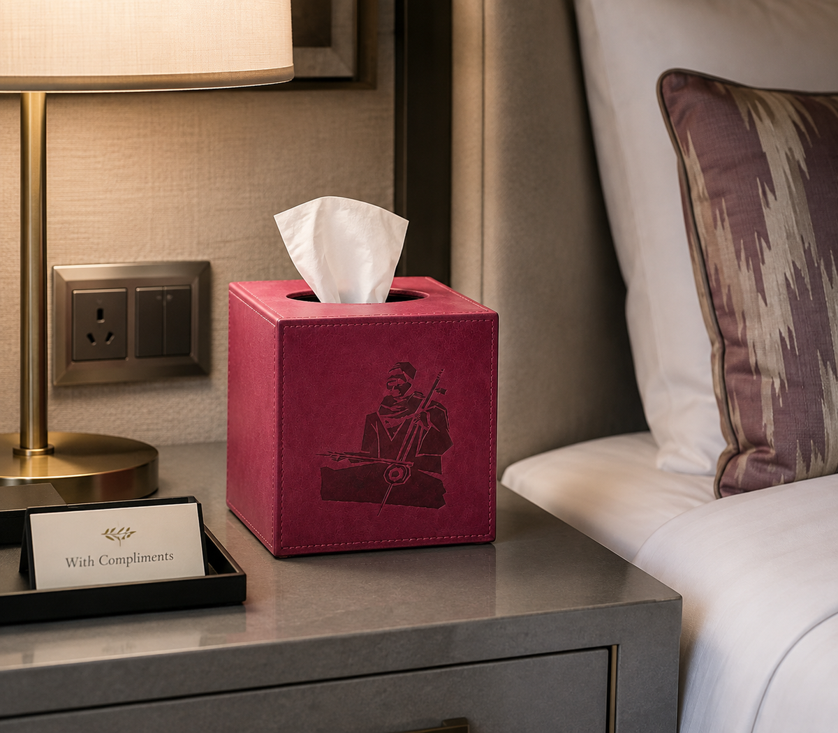 PU Tissue Box - Cube with Debossed Logo (13x13x14 cm)