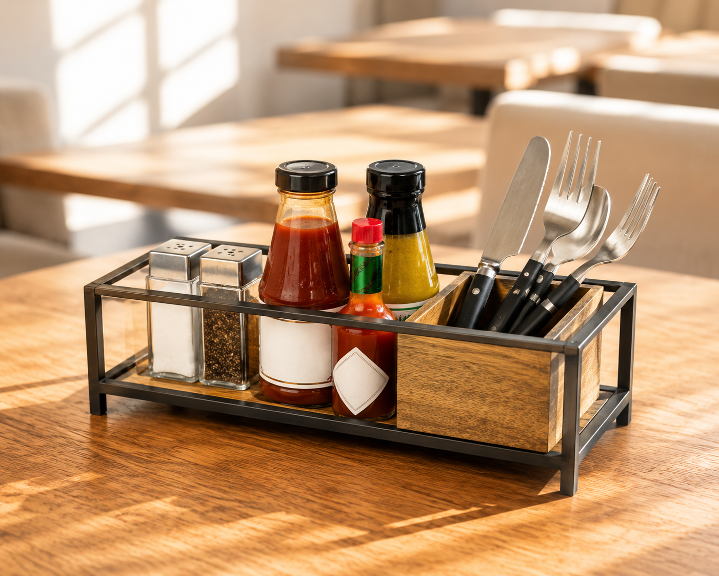 SS Condiment holder with wood