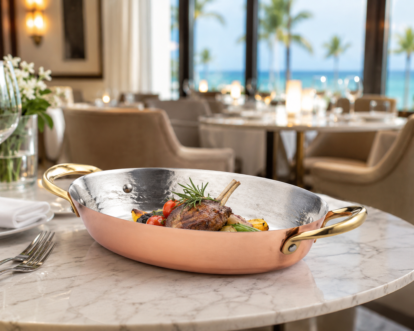 Copper Round Serving Pan