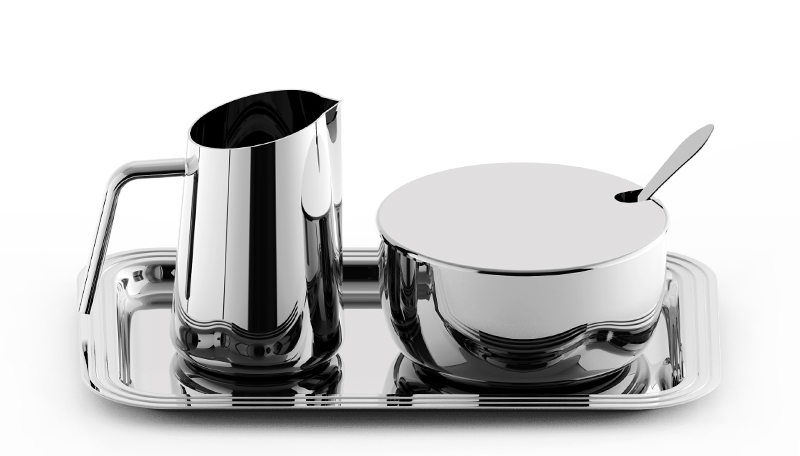 Stainless Steel 18/10 Sugar & Milk Set with Tray