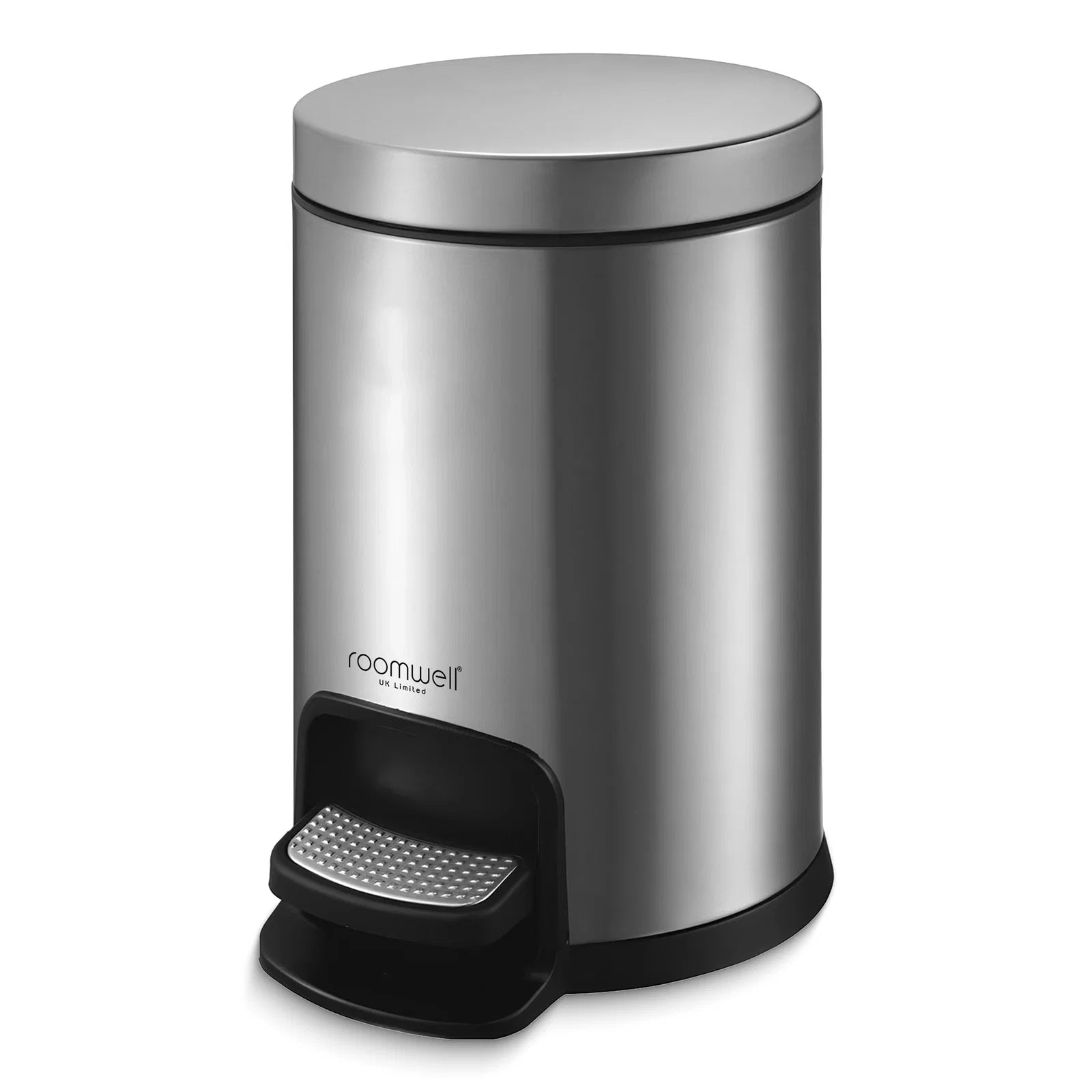 Roomwell, Action Round Pedal Waste Bin, Round, 5L, Silver