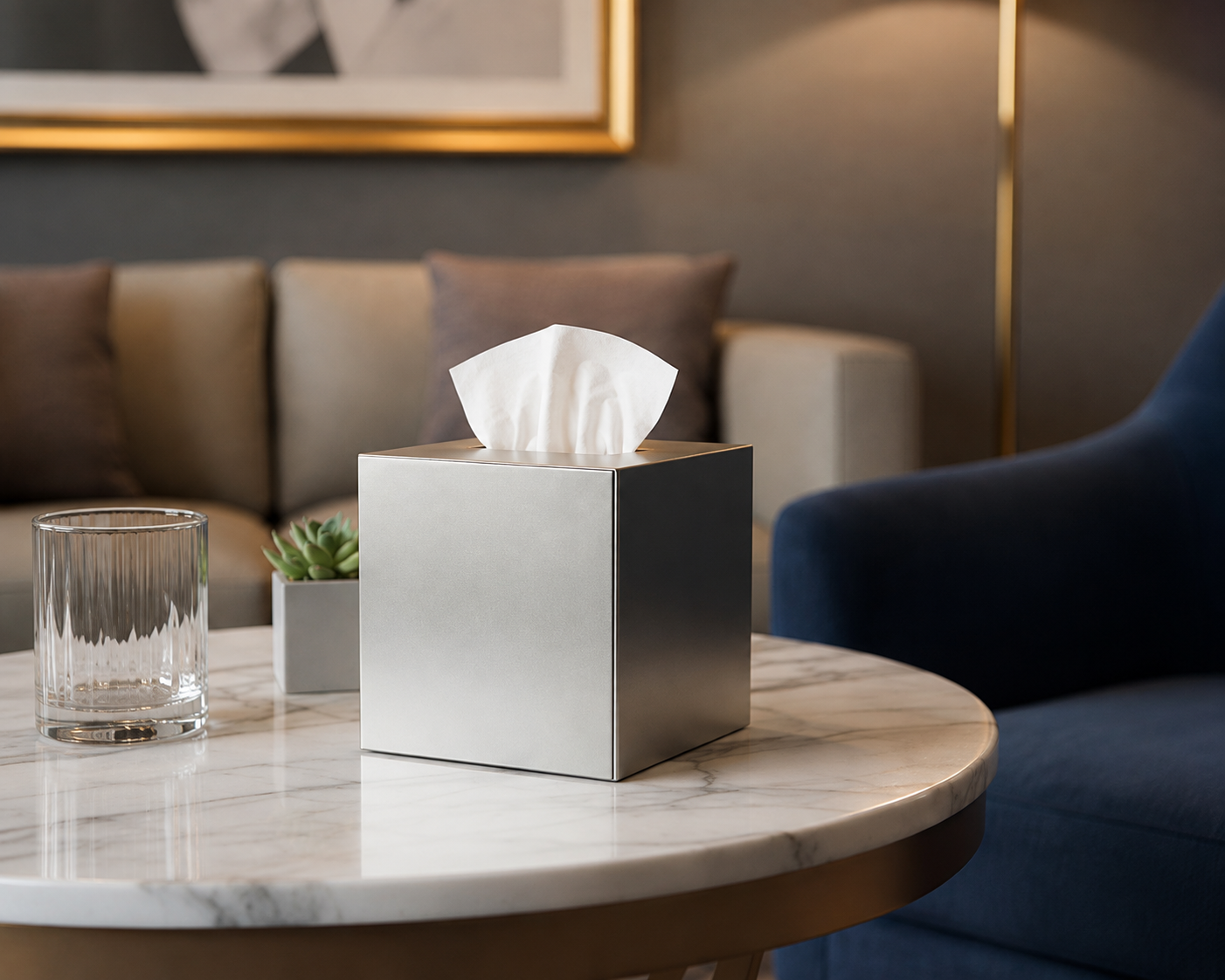 Roomwell, 18/10 Stainless Steel Tissue Box, Hammered Finish, 13×13×13cm