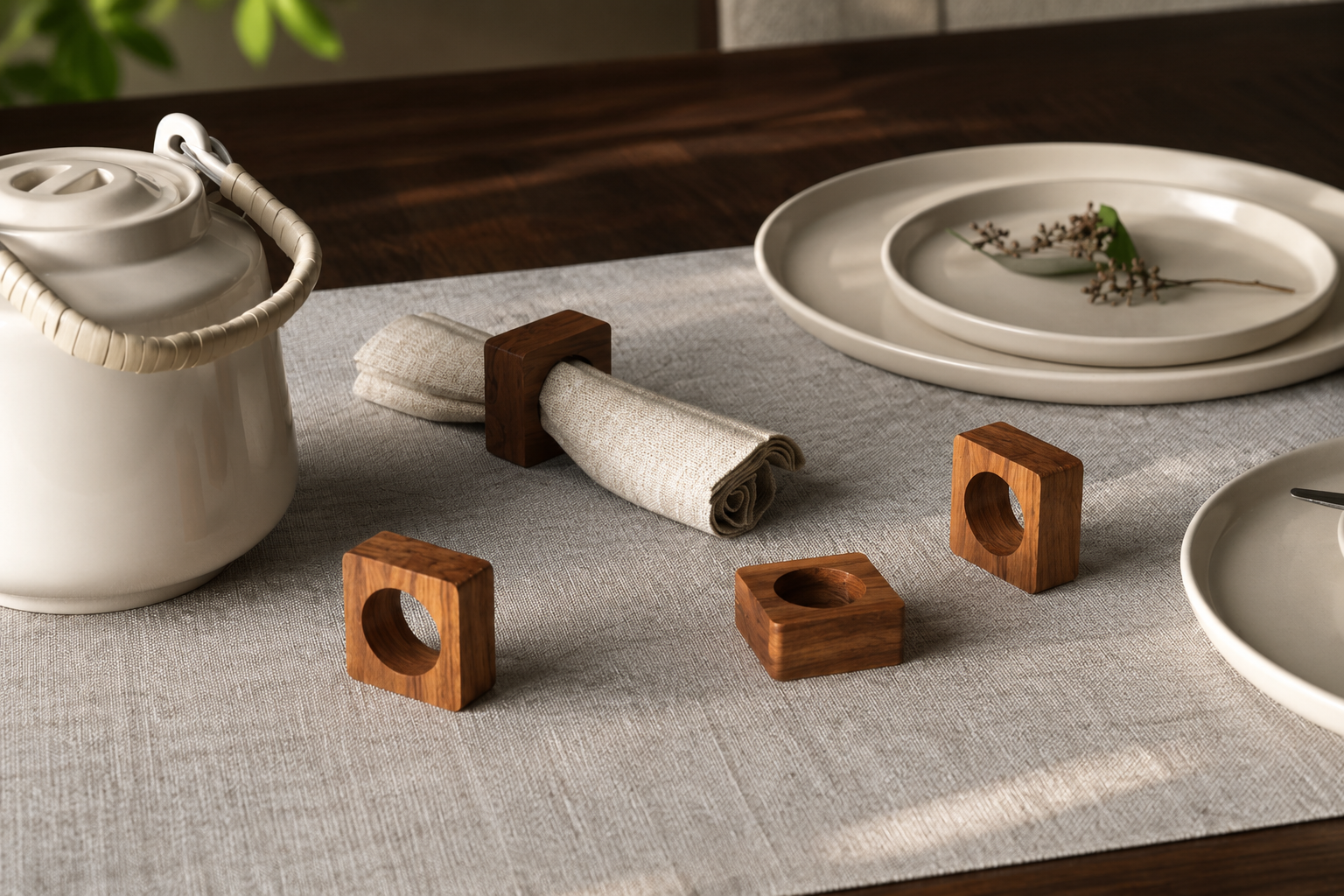 Wooden Cube Napkin Rings (Set of 4)