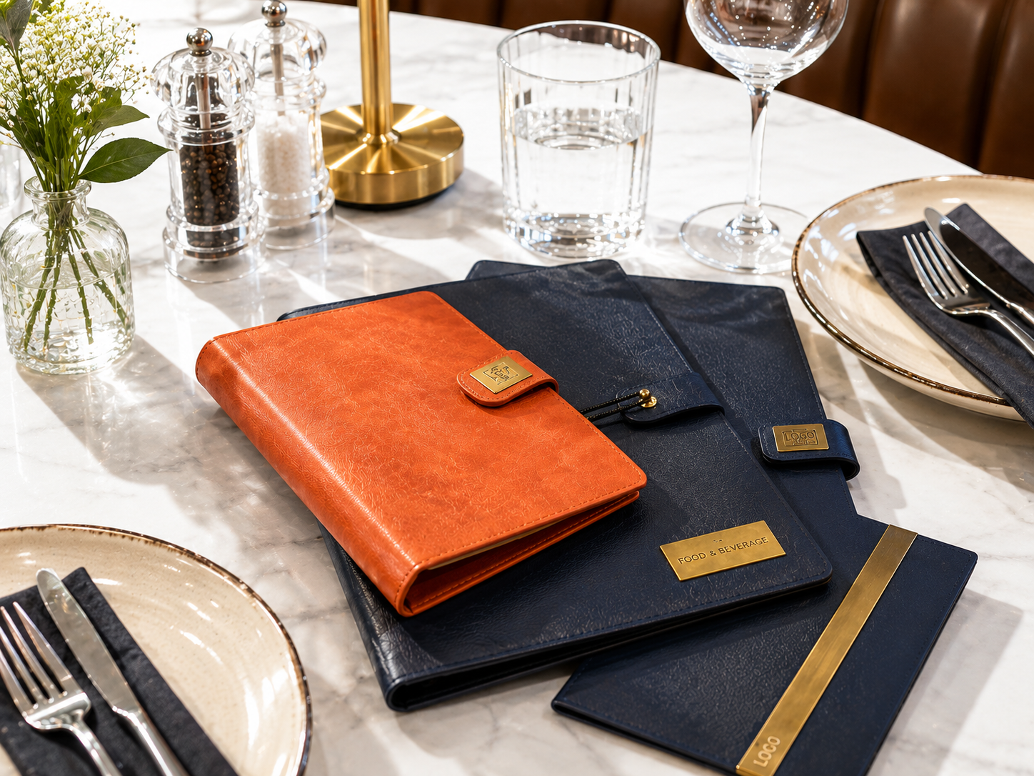 PU Leather Menu Folder with Logo Engraving