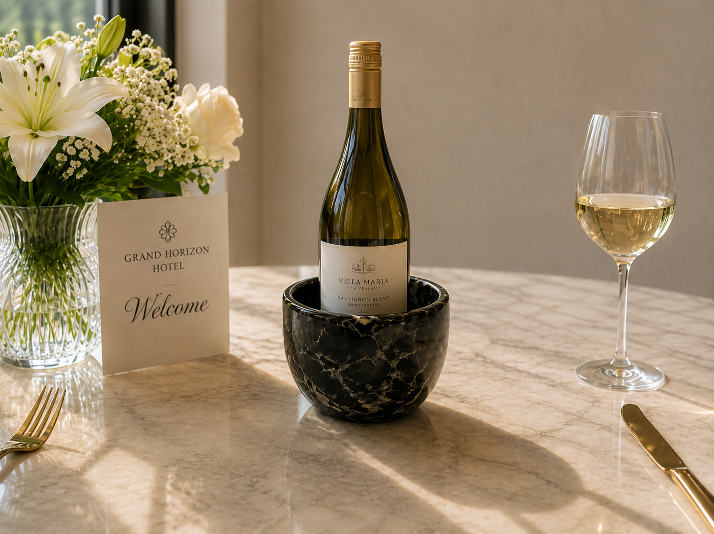 Marble wine bottle holder